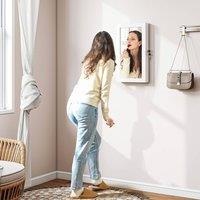 HOMCOM Jewelry Cabinet, Wall-Mounted Storage Cabinet with Mirror in White