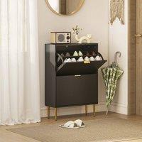 HOMCOM Slim Shoe Storage Cabinet with 2 Flip Drawers for Hallway in Black