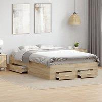 Berkfield Home Bed Frame with Drawers Sonoma Oak 120x190 cm Engineered Wood in Beige