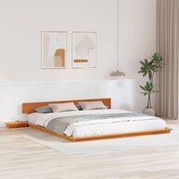 Berkfield Home Floor Bed Frame with Bedside Tables Wax Brown 200x200cm Solid Wood | Size: 200x200 cm