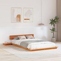 Berkfield Home Floor Bed Frame with Bedside Tables Wax Brown 140x190cm Solid Wood | Size: 140x190 cm