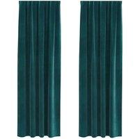Berkfield Home Blackout Curtains with Top Tape 2 pcs Dark Green Velvet in Teal