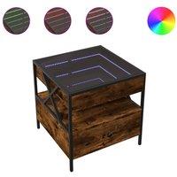 Berkfield Home Coffee Table with Infinity LED Smoked Oak 50x50x51 cm in Brown | Size: 50 x 50 x 51 cm