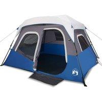 Berkfield Home Family Tent with LED 6-Person Light Blue Quick Release