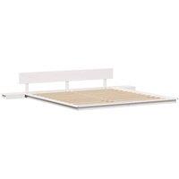 Berkfield Home Floor Bed Frame with Bedside Tables White 200x200cm Solid Wood | Size: 200x200 cm