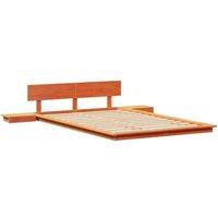 Berkfield Home Floor Bed Frame with Bedside Tables Wax Brown 120x190cm Solid Wood | Size: 120x190 cm