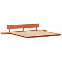 Berkfield Home Floor Bed Frame with Bedside Tables Wax Brown 200x200cm Solid Wood | Size: 200x200 cm