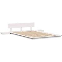 Berkfield Home Floor Bed Frame with Bedside Tables White 135x190cm Solid Wood | Size: 135x190 cm