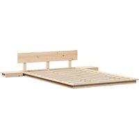 Berkfield Home Floor Bed Frame with Side Tables 135x190cm Solid Wood in Natural | Size: 135x190 cm