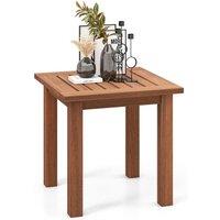 Costway Patio Hardwood Side Table Outdoor Square End Table Wooden Slatted Coffee Table in Natural