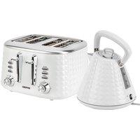 Geepas Argyle Matching 1.5L Cordless Jug Kettle & 4 Slice Toaster Set in White