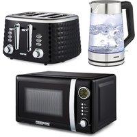 Geepas 1.7L Illuminating Kettle, 4 Slice Bread Toaster & 20L Digital Microwave Set in Black