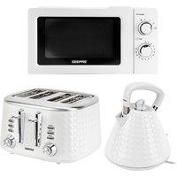 Geepas Argyle Matching 1.5L Kettle, Toaster & 20L Microwave Oven Set in White