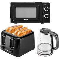 Geepas 1.7L Kettle & Toaster Set with 20L Microwave Oven in Black