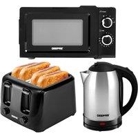 Geepas Stainless steel kettle, 4 Slive Toaster & 20L Microwave set in Black