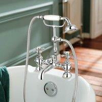 Nes Home Churchill Traditional Deck Mounted Bath Shower Mixer Tap With Handheld Kit in Silver