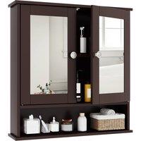 Costway Wall Mounted Bathroom Cabinet w/Mirror Wooden 2 Doors Medicine Cabinet in Brown