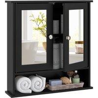 Costway Wall Mounted Bathroom Cabinet w/Mirror Wooden 2 Doors Medicine Cabinet in Black