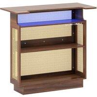 Costway Industrial Home Bar Table w/LED Light &App Control Rattan Dining Table in Brown