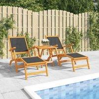 Berkfield Home Outdoor Deck Chairs with Table Solid Wood Acacia & Textilene in Brown
