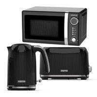 Geepas Fluted 1.7L Kettle & Toaster Sets with 20L Digital Microwave in Black