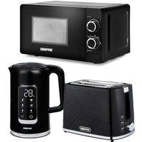 Geepas 1.7L Digital Electric Kettle 2 Slice Bread Toaster & 20L Solo Microwave Kitchen Combo Set in Black
