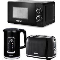 Geepas 1.7L Digital Electric Kettle 2 Slice Bread Toaster & Microwave Kitchen Combo Set in Black