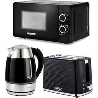 Geepas 1.7L Illuminating Electric Kettle 2 Slice Bread Toaster & Microwave Kitchen Combo Set in Black