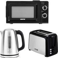 Geepas 2 Slice Bread Toaster, 1.7L Illuminating Electric Kettle & 20L Solo Manual Microwave Oven 700W Combo Set in Silver