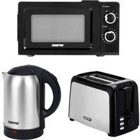 Geepas 1.8L Electric Kettle, 2 Slice Bread Toaster & 20L Solo Manual Microwave Oven Set in Black