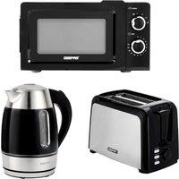 Geepas 2 Slice Bread Toaster, 1.7L Illuminating Electric Kettle & 20L Solo Manual Microwave Oven 700W Combo Set in Black