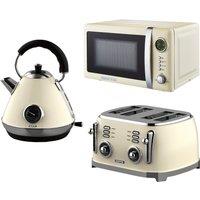 Geepas Retrovive 1.7L Kettle Toaster & 20L Microwave Set 4 Slice Toaster in Cream