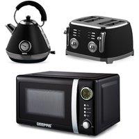 Geepas Retrovive 1.7L Kettle Toaster & 20L Microwave Set 4 Slice Toaster in Black