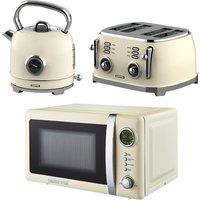 Geepas Retrovive 1.8L Kettle & 4 Slice Toaster set with 20L Digital Microwave in Cream