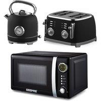 Geepas Retrovive 1.8L Kettle & 4 Slice Toaster set with 20L Digital Microwave in Black