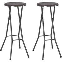 Berkfield Home Folding Bar Stools 2 pcs HDPE & Steel Brown Rattan Look