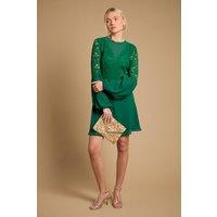 Oasis Women's Printed Lace Detail Balloon Sleeve Mini Dress in Forest | Size: 14