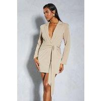 MissPap Women's Premium Tie Front Blazer Dress in Stone | Size: 6
