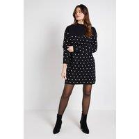Wallis Women's Polka Dot Knitted Funnel Neck Dress in Black | Size: 18