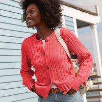 Lands' End Women's Pure Cotton Cable Knit Drifter Cardigan in Coral | Size: 14-16