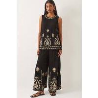Monsoon Women's Saffron Embroidered Wide Leg Trousers Black | Size: 2XL