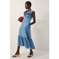 Monsoon Women's Dottie Sleeveless Ruffle Midi Dress Blue | Size: XL