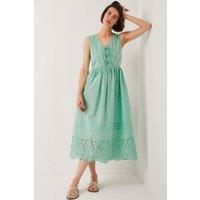 Monsoon Women's Sadie Tie Broderie Midi Dress in Green | Size: XL