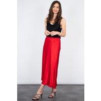 Sarta Women's Red Silky Midi Slip Satin Skirt | Size: Medium