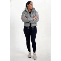 Femme Luxe Women's Hooded Drawstring Cropped Puffer Jacket in Grey | Size: 14