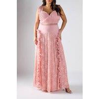 Shnoo Women's Pleated & Lace Maxi Dress in Pink | Size: 18
