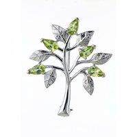 Ojewellery Women's Peridot Tree of Life Brooch in Silver