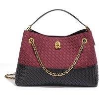 PEACH ACCESSORIES Women's Woven Two-Tone Chain Shoulder Bag in Wine