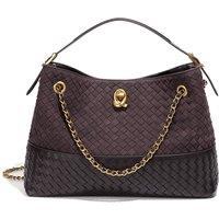 PEACH ACCESSORIES Women's Woven Two-Tone Chain Shoulder Bag in Chocolate