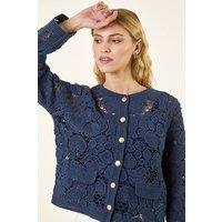 Roman Women's Crochet Knit Jacket in Navy | Size: Small